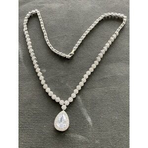Vintage Tear Drop Shape Sparkling CZ Necklace Bridal Wedding